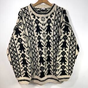 Vintage XL 100% Wool Sweater Girls Love Festival Holding Hands Ying Yang THICK